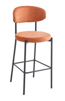 Set Of 2 Charlotte Kitchen Counter Stools with Curved Back and Footrest,Black Metal Legs-Burnt Orange Velvet,BST22OR - Aspect Furniture Store