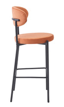 Set Of 2 Charlotte Kitchen Counter Stools with Curved Back and Footrest,Black Metal Legs-Burnt Orange Velvet,BST22OR - Aspect Furniture Store