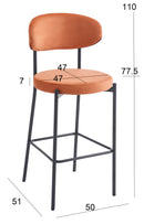 Set Of 2 Charlotte Kitchen Counter Stools with Curved Back and Footrest,Black Metal Legs-Burnt Orange Velvet,BST22OR - Aspect Furniture Store