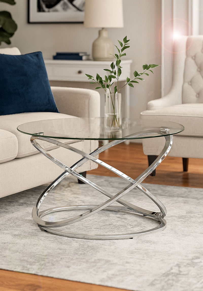 Monarch Clear Glass Round Coffee Table With Chrome Base