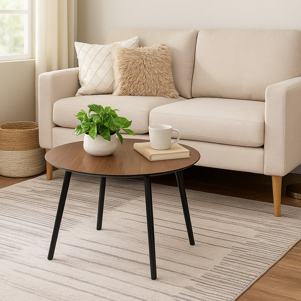 Amy Vintage Coffee Table, Walnut Veneer Top, Black Legs