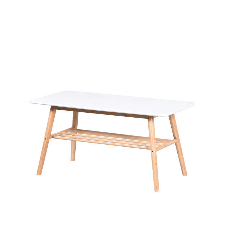 Nikko Bamboo Coffee Table With Shelf,White/Bamboo
