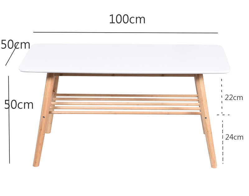 Nikko Bamboo Coffee Table With Shelf,White/Bamboo