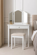 Dressing Table Stool With Padded Seat-White Wood, Cream Seat