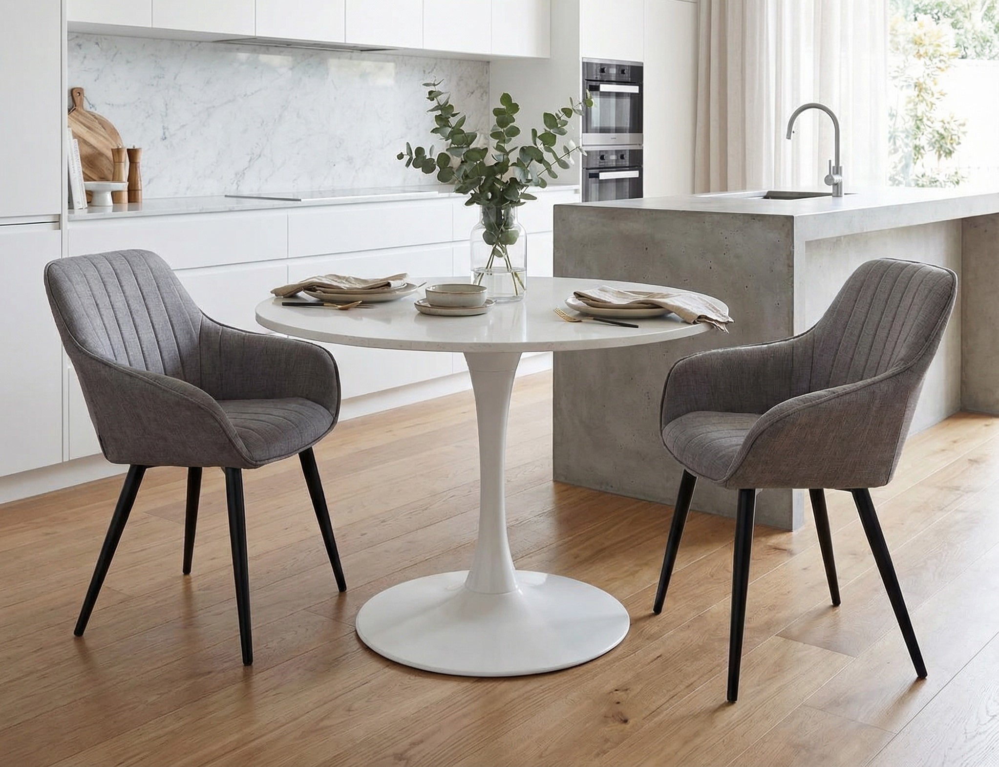 ダイニングチェア Windsor chair grey Set Of 2 Windsor Modern Accent Chairs, Grey Fabric Seat And Black Legs