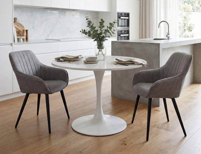 Set Of 2 Windsor Modern Accent Chairs, Grey Fabric Seat And Black Legs