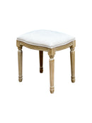 French Style Belle Dressing Table Stool , White Washed Wood, Beige Cushion - Aspect Furniture Store