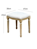 French Style Belle Dressing Table Stool , White Washed Wood, Beige Cushion - Aspect Furniture Store