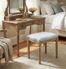 French Style Belle Dressing Table Stool , White Washed Wood, Grey Cushion - Aspect Furniture Store