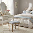 French Style Belle Dressing Table Stool , White Washed Wood, Grey Cushion - Aspect Furniture Store