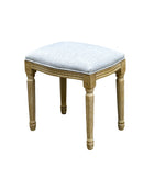 French Style Belle Dressing Table Stool , White Washed Wood, Grey Cushion - Aspect Furniture Store