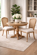 French Style Solid Wood Frame Rattan Back Lillie Dining Chair,Set Of 2-Beige Linen - Aspect Furniture Store