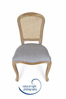 French Style Solid Wood Frame Rattan Back Lillie Dining Chair,Set Of 2-Grey Linen,CH083GYW - Aspect Furniture Store