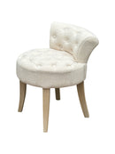 Maddie Dressing Table Stool With Back, White Washed Wood, Beige Cushion - Aspect Furniture Store
