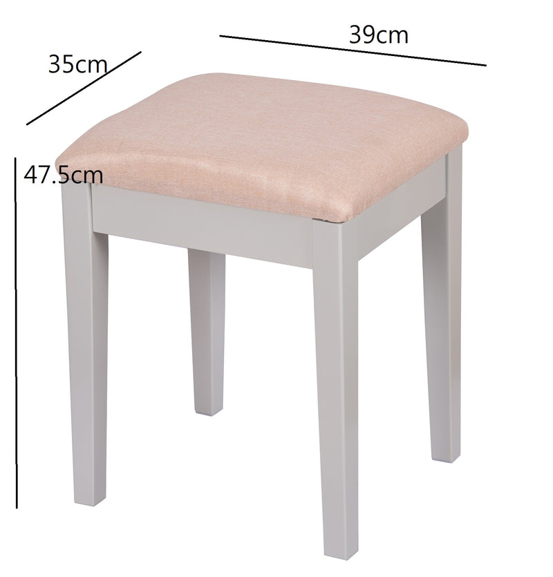 Dressing Table Stool With Padded Seat, Wood In Grey Finish, Beige Cush Dressing Table Stool With Padded Seat, Wood In Grey Finish, Beige Cush