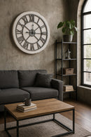 Vintage Industrial Wall Clock, Distressed White