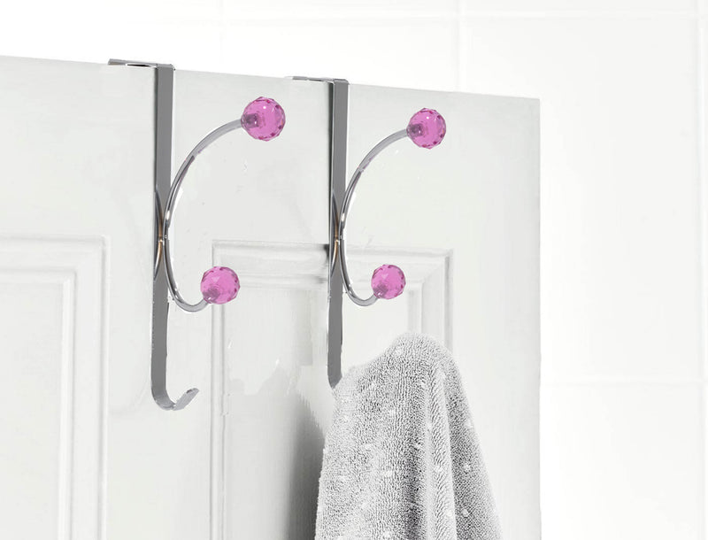 Set of 2 Modern Over Door Hook, Hot Pink Crystale Hooks
