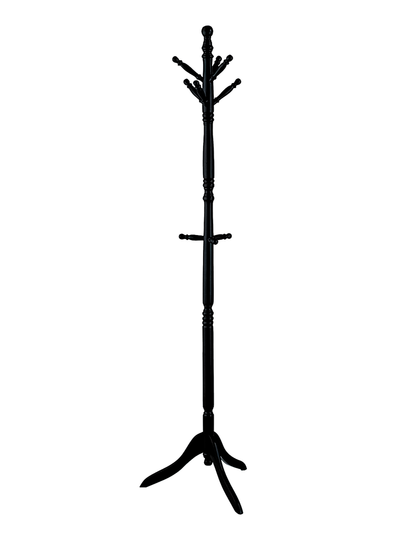 Cleo Wooden Coat Stand with 9 Hooks-Solid Wood in Black Finish