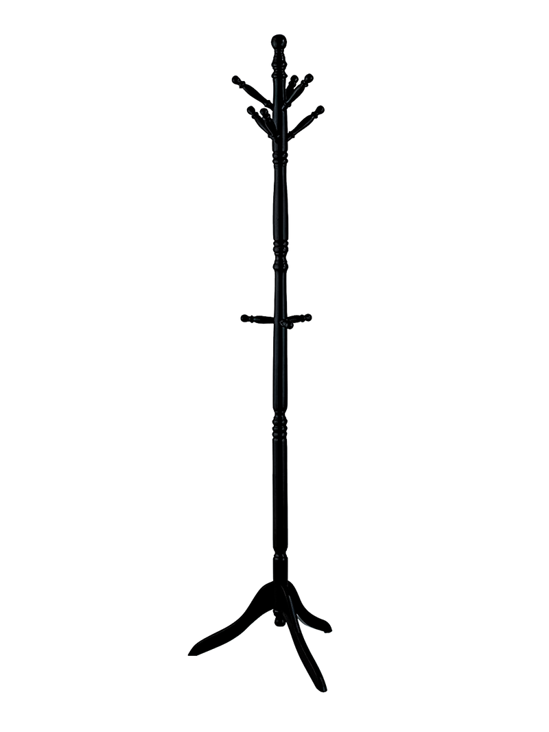 Cleo Wooden Coat Stand with 9 Hooks Solid Wood in Black Finish