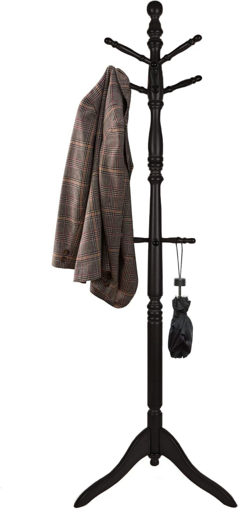 Cleo Wooden Coat Stand with Hooks-Solid Wood in Black Finish