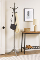 Cleo Wooden Coat Stand with 9 Hooks-Solid Wood in Grey Finish
