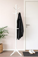 Cleo Wooden Coat Stand with 9 Hooks-Solid Wood in White Finish