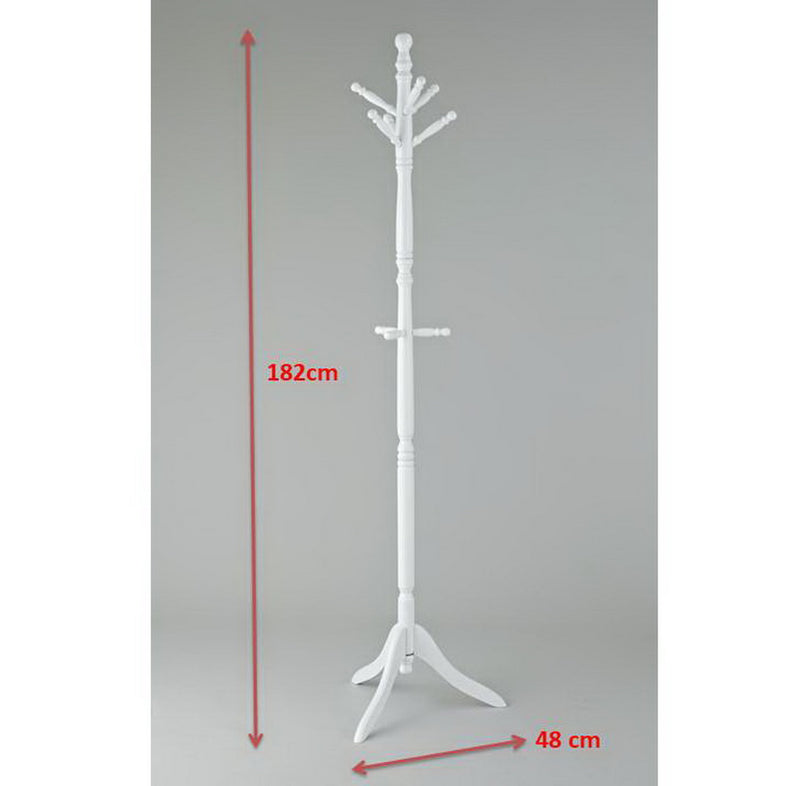 Cleo Wooden Coat Stand with 9 Hooks-Solid Wood in White Finish