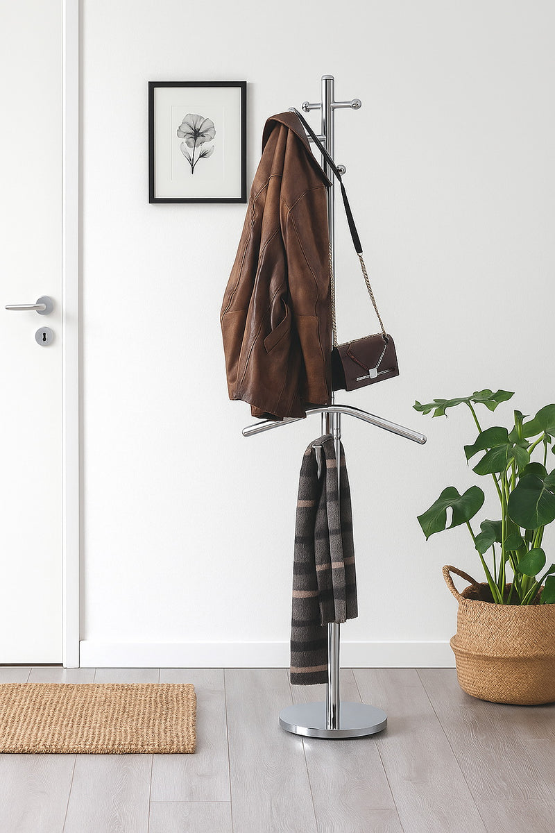 Ethan Free Standing Coat Stand w/ Suit Butler/Silver Clothes Valet Stand