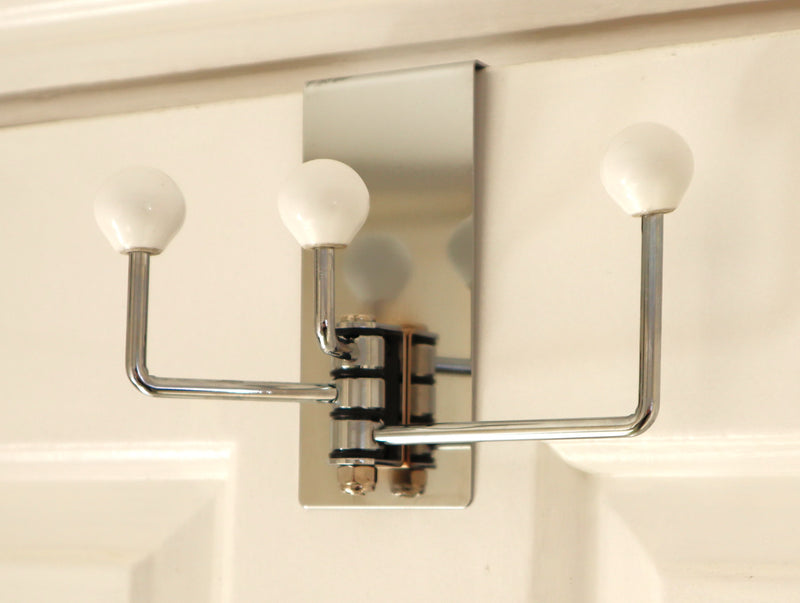 Over The Door Hooks Hanger with 3 Ceramic Rotating Hooks, White