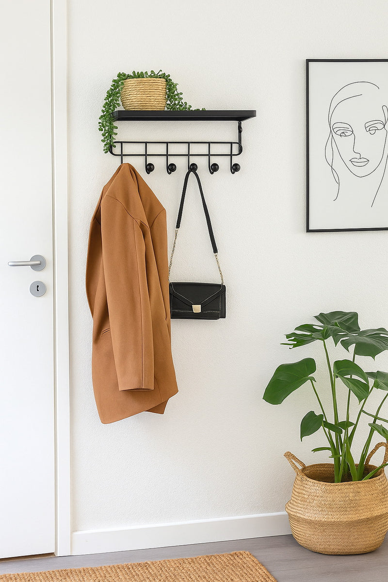 Wall Mounted Coat Hook With Floating Display Storage Shelf,Black