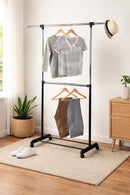 Adjustable 2-Rod Garment Rack, Black and Chrome