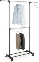 Adjustable 2-Rod Garment Rack, Black and Chrome