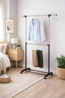 Adjustable 2-Rod Garment Rack, Black and Chrome