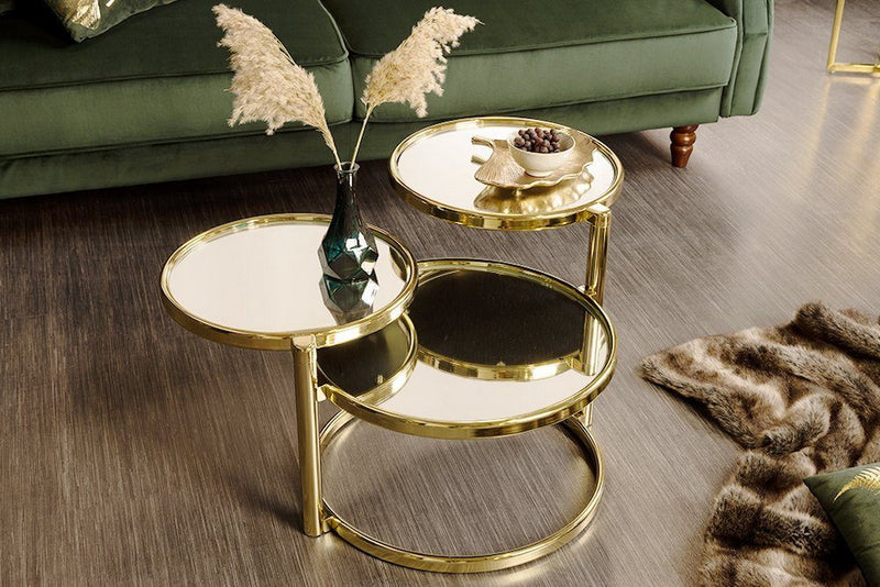 Eternity Coffee Table with Swivel Motion, Metal Brass/Mirror