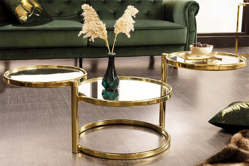 Eternity Coffee Table with Swivel Motion, Metal Brass/Mirror