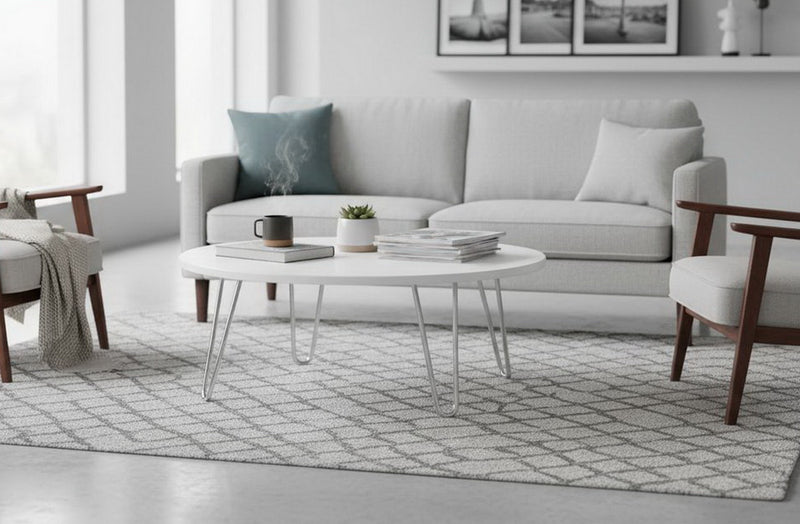 Brockton Round Manufactured Wood Coffee Table ,White/Chrome