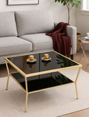 Fusion Glass Coffee Table (70 x 70 x 40cm, Brass/Black)