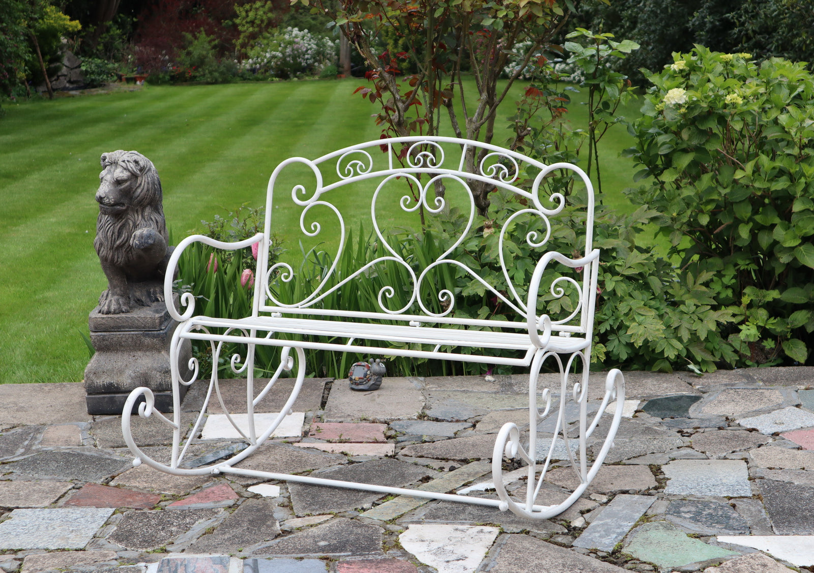 Metal Garden Rocking Bench Salvora Metal Rocking Garden Bench, Antique White-GF10W-KD