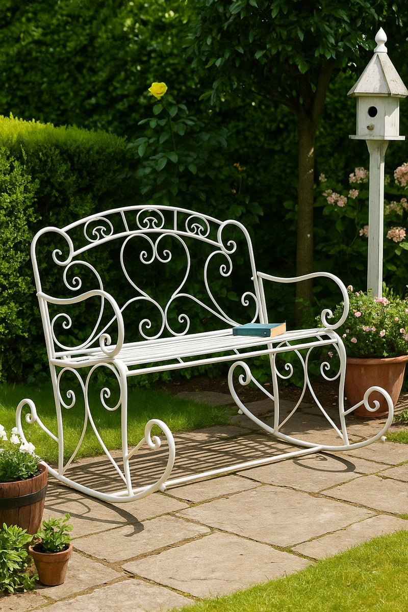 Salvora Metal Rocking Garden Bench, Antique White-GF10W-KD