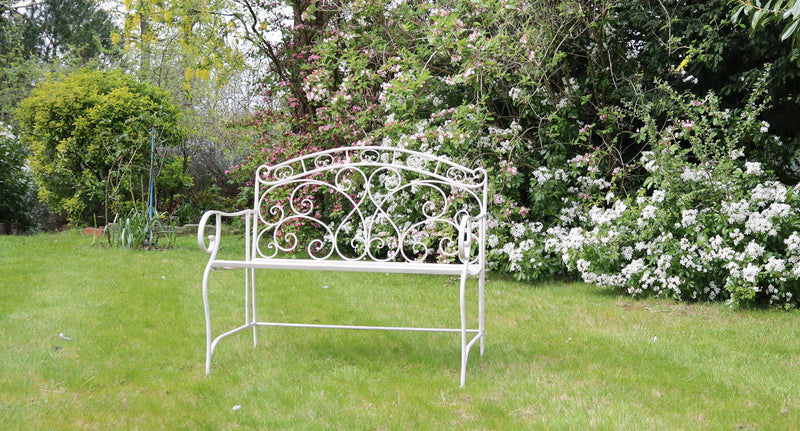 Salvora French Style Folding Metal Garden Bench, Antique White-GF11W