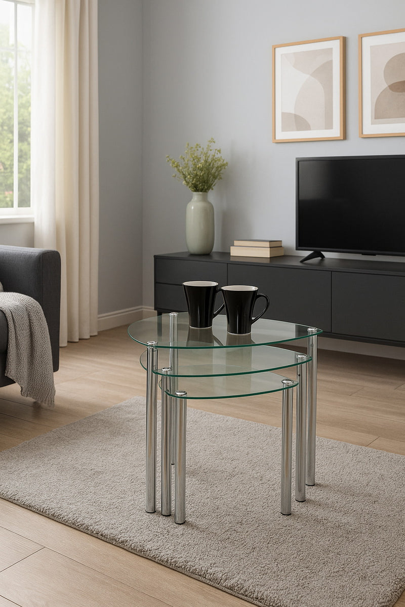 Arena Set of 3 Nesting Tables-Clear