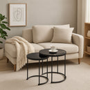 Visio Glass Round Nesting Tables, Black/Brown