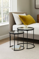 Visio Set of 2 Round Nesting Tables- Clear Glass Top/Black Frame