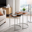 Visio Set of 2 Round Nesting Tables- Walnut Effect Top /Chrome Frame