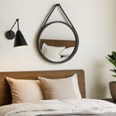 Faux Leather Strap, Round Hanging Mirror, Black - Aspect Furniture Store
