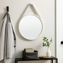 Faux Leather Strap Round Hanging Mirror, White