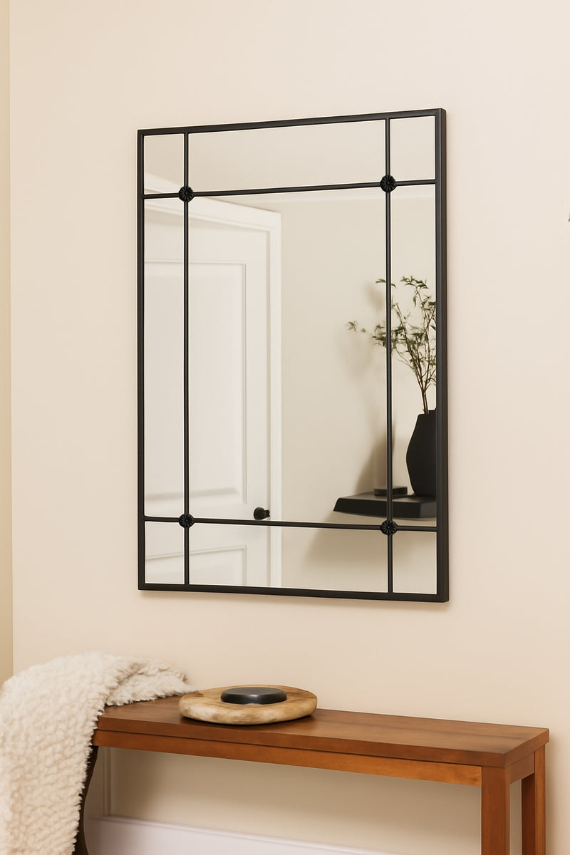 Rectangular Window Wall Mirror, Metal Window Mirror, Black