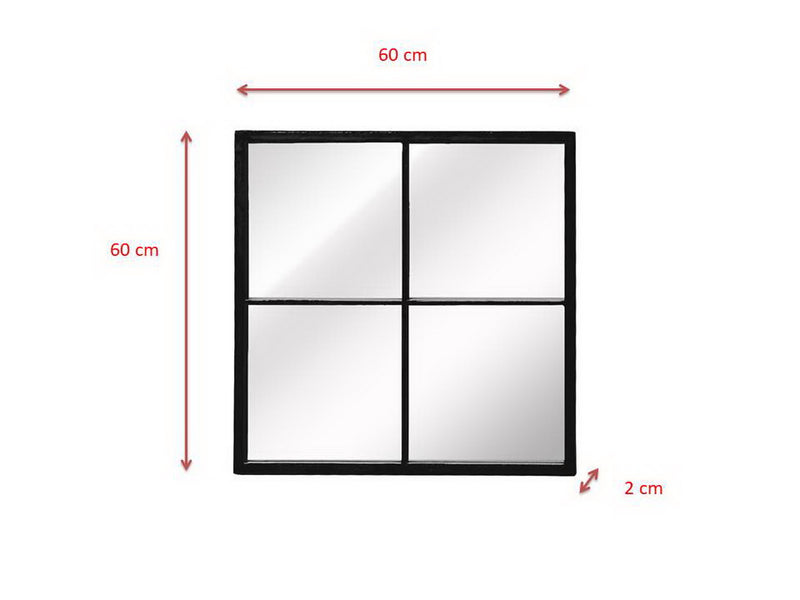 Square Window Wall Mirror, Metal Window Pane Mirror, Black, 60 x 2 x 60 cm