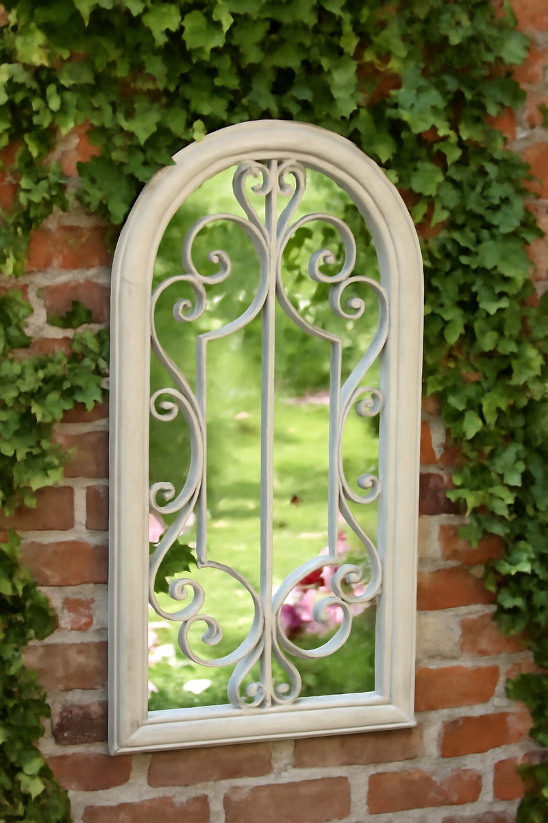 Shabby Chic Scrolled Arch Sandy Finish Indoor/Outdoor Garden Mirror