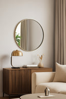 Studio Round Wood Accent Wall Mirror, Antique Champagne Silver